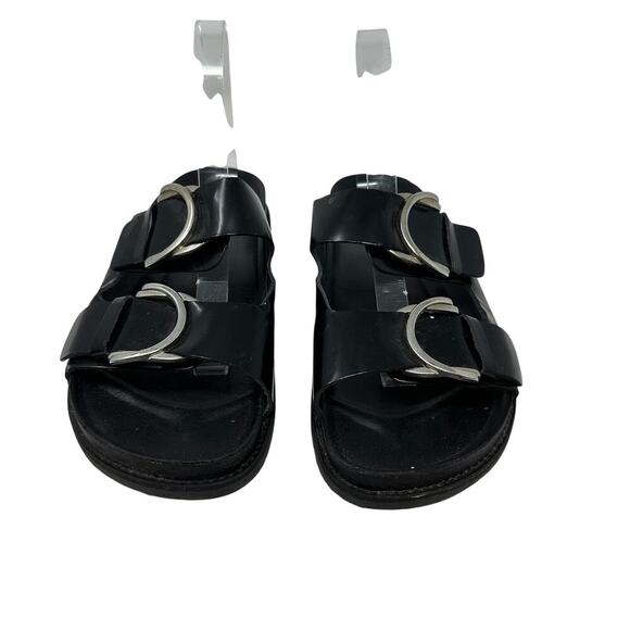 Zara Slide Sandals Buckles Double Strap Faux Leather Black Size 41 US 10 - Picture 5 of 14